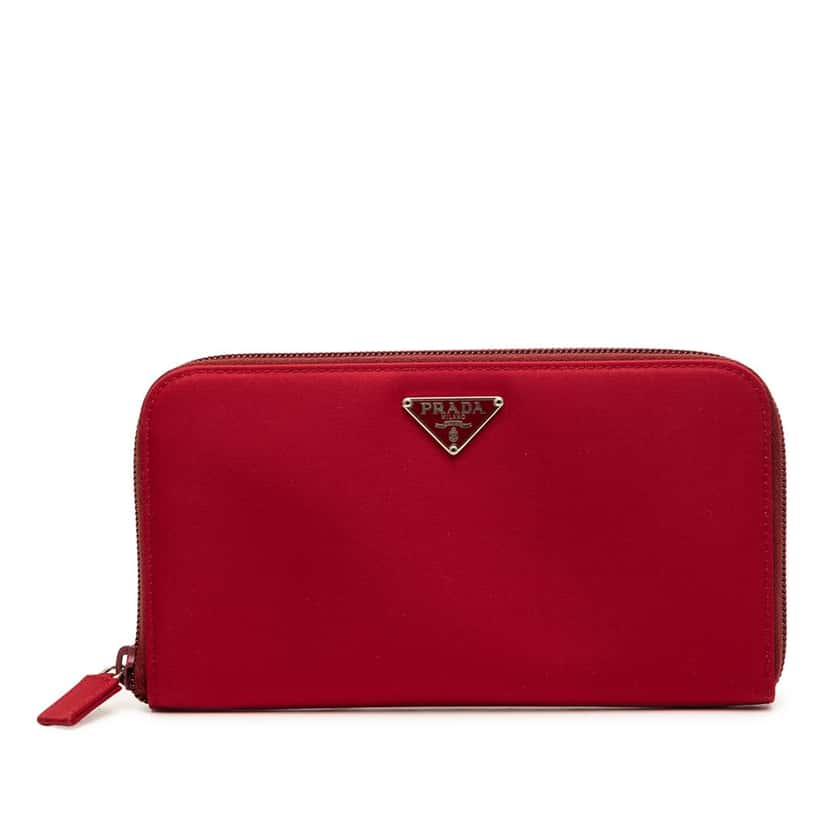 Prada Tessuto Zip Around Wallet Red Very good condition - Front View