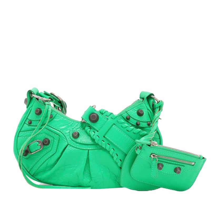 Balenciaga Lambskin Motocross Le Cagole XS Green Leather Very good condition - Front View