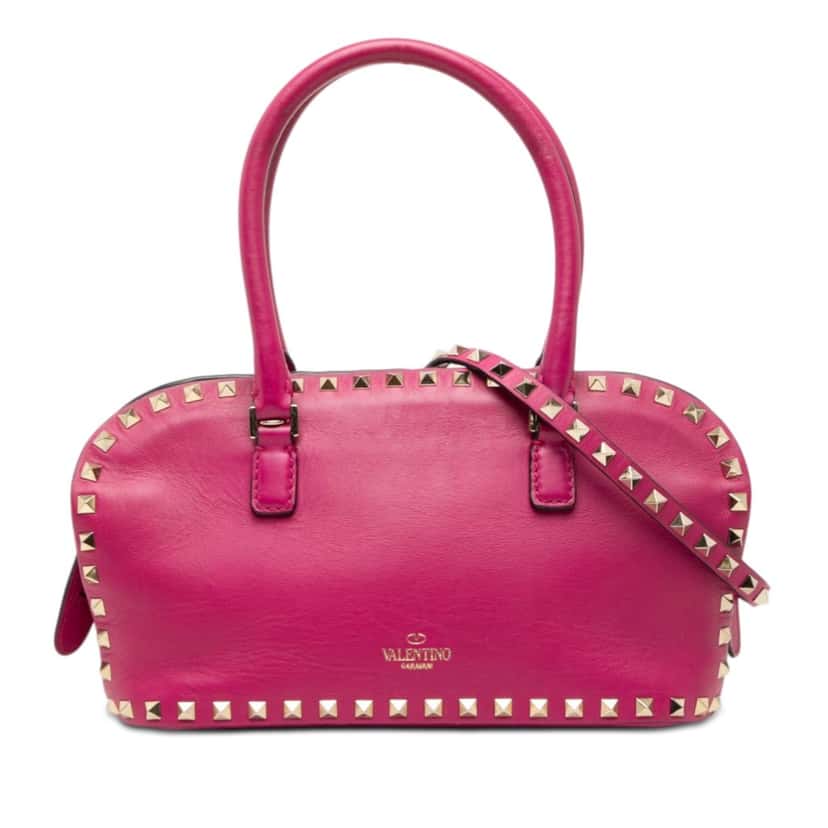 Valentino Leather Rockstud Top Handle Bag Pink Leather Very good condition - Front View