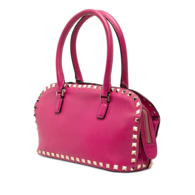 Valentino Leather Rockstud Top Handle Bag Pink Leather Very good condition - Back View