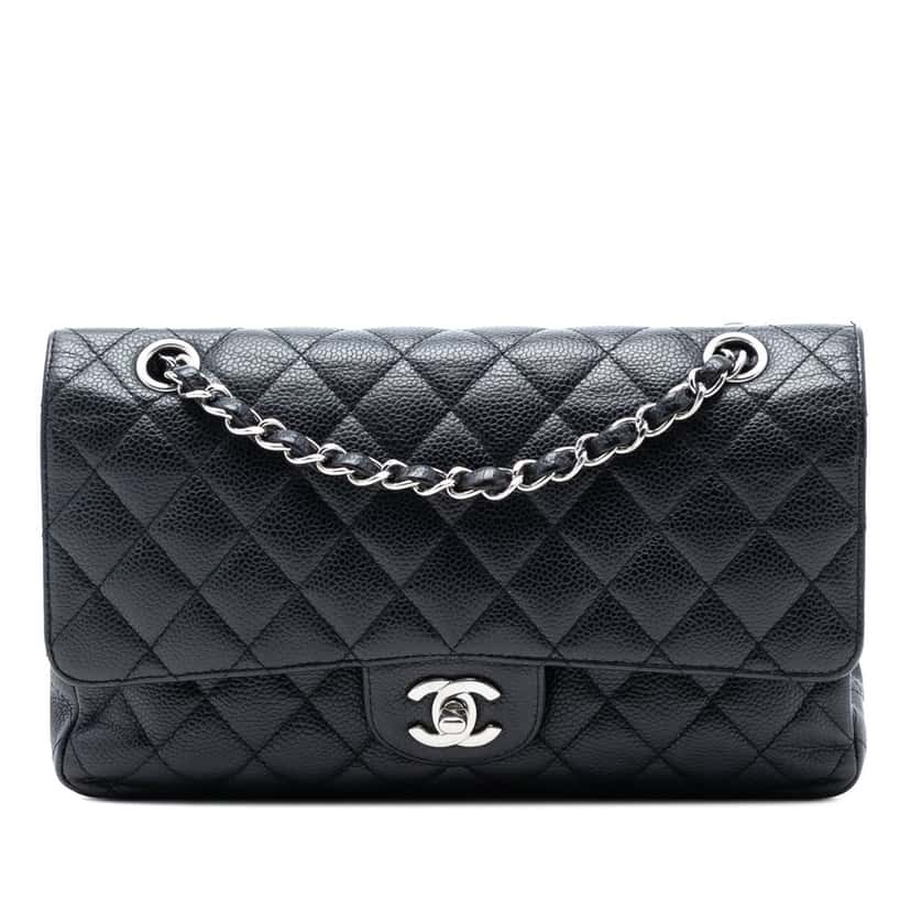 Chanel Medium Classic Caviar Double Flap Black Leather Very good condition - Front View