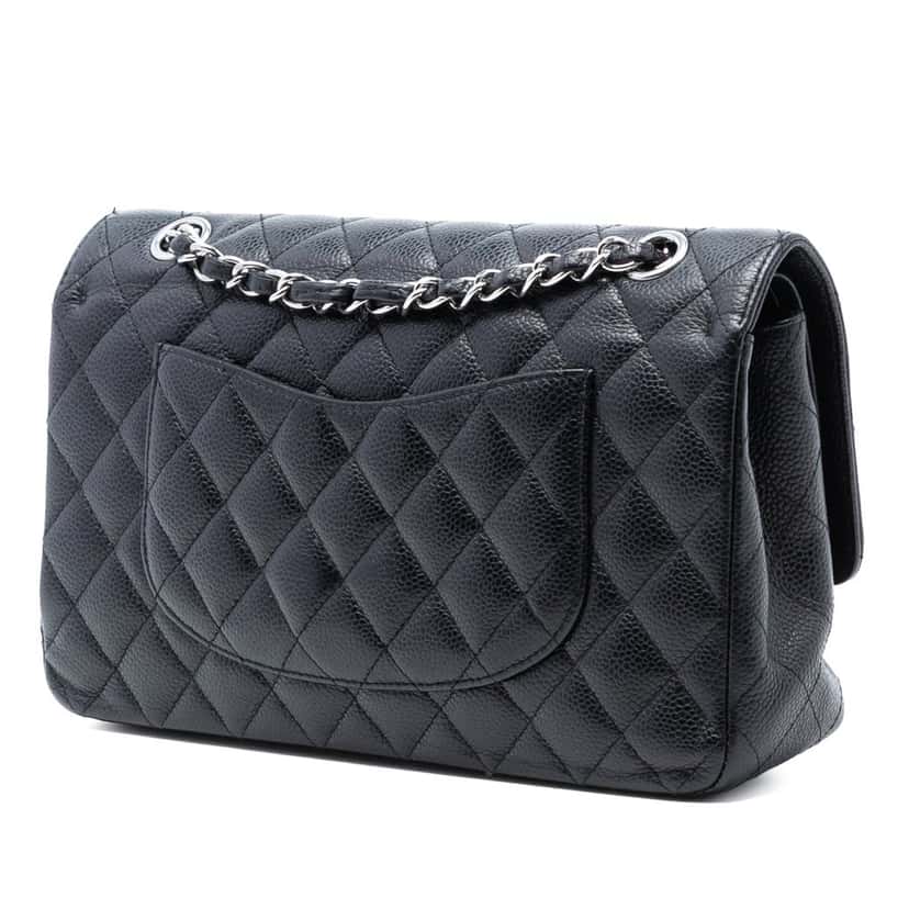 Chanel Medium Classic Caviar Double Flap Black Leather Very good condition - Back View