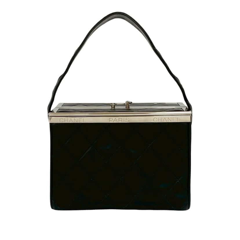 Chanel Quilted Lambskin Box Vanity Bag Black Leather Very good condition - Front View