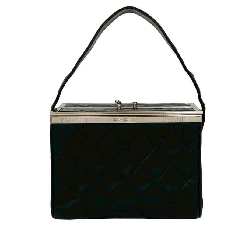 Chanel Quilted Lambskin Box Vanity Bag Black Leather Very good condition - Back View