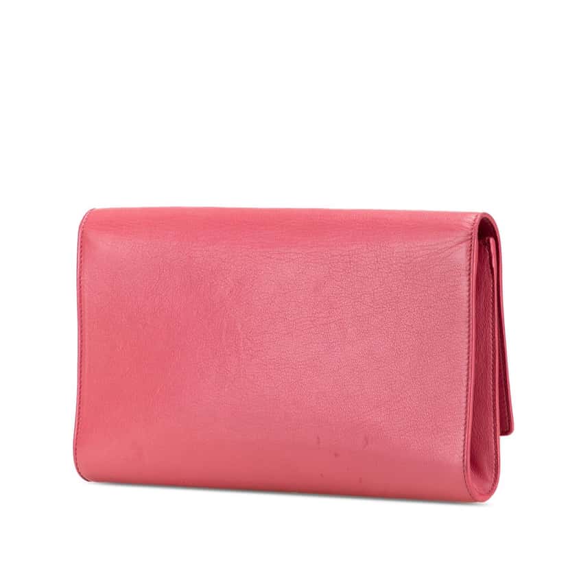 Saint Laurent Large Leather Belle de Jour Clutch Pink Leather Very good condition - Back View