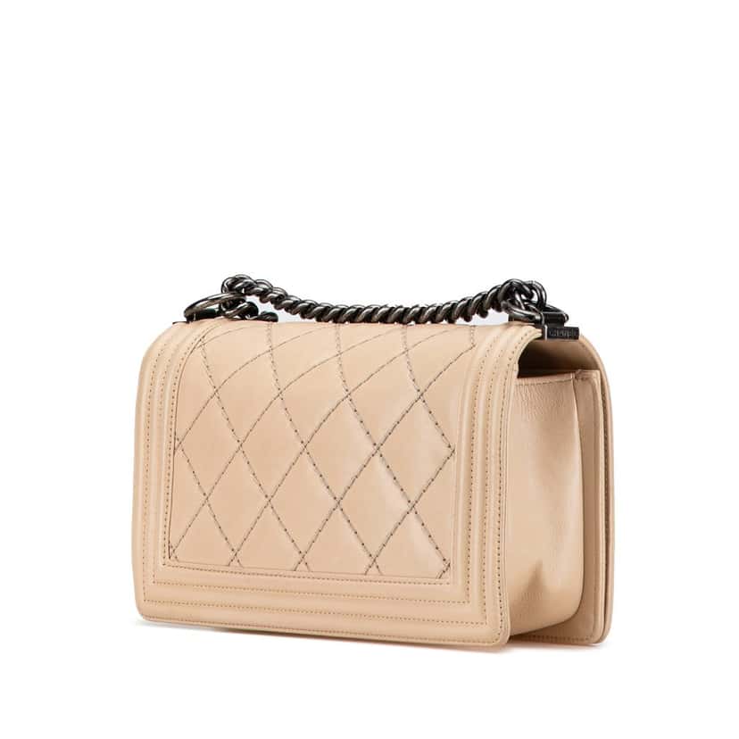 Chanel Old Medium Aged Calfskin Double Stitch Boy Flap Beige Leather Very good condition - Back View