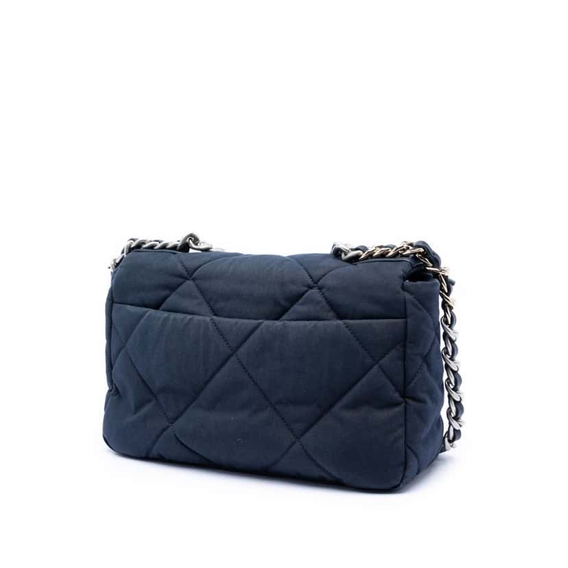 Chanel Medium Quilted Jersey 19 Flap Blue Very good condition - Back View