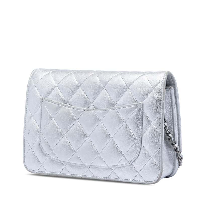 Chanel Reissue 2.55 Quilted Metallic Aged Calfskin Wallet on Chain Silver Leather Very good condition - Back View