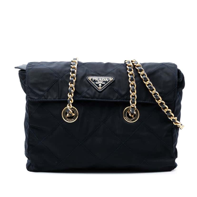 Prada Impuntu Tessuto Chain Shoulder Bag Blue Good condition - Front View