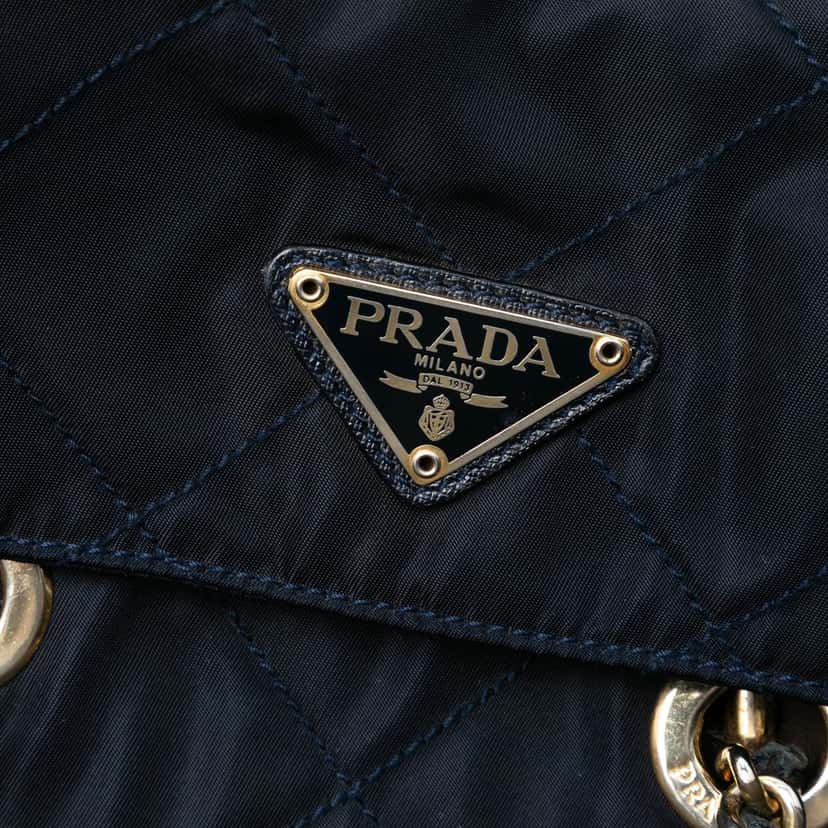 Prada Impuntu Tessuto Chain Shoulder Bag Blue Good condition - Box View