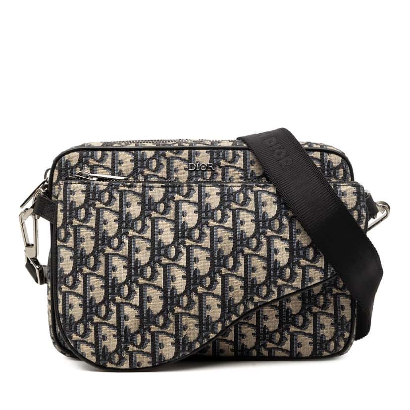 Dior Oblique Canvas Saddle Triple Pouch Blue Very good condition - Front View