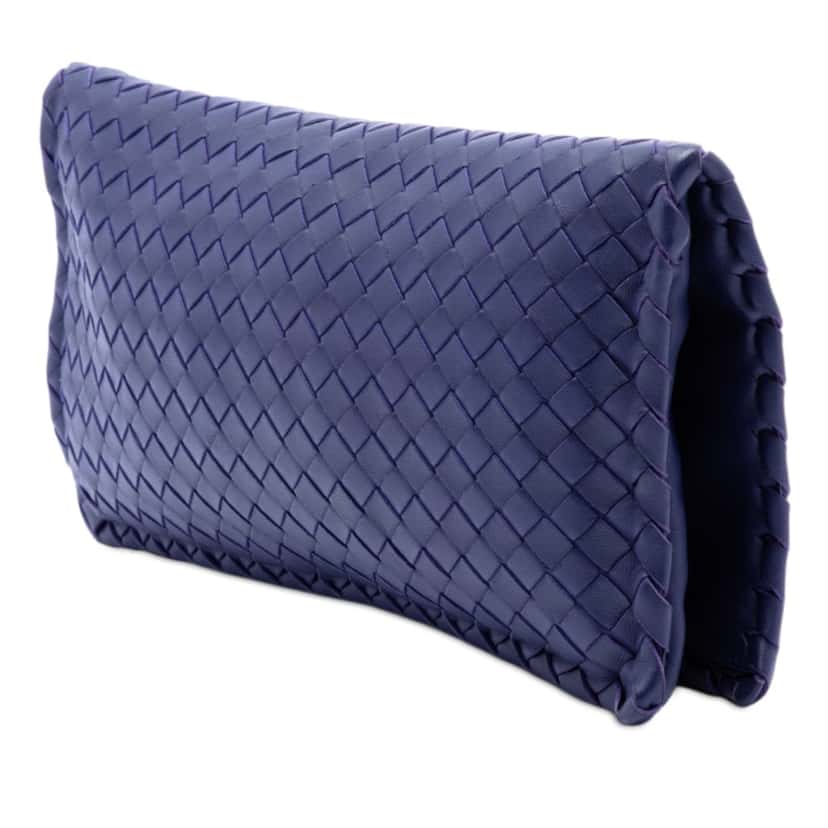 Bottega Veneta Nappa Intrecciato Turn Lock Clutch Blue Leather Very good condition - Back View