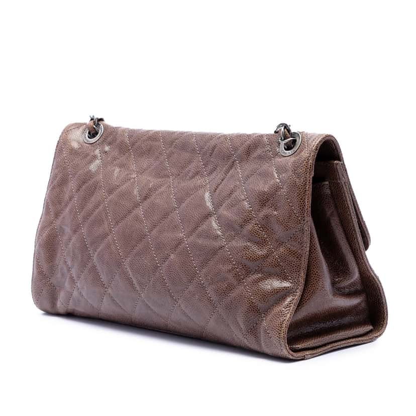 Chanel Jumbo Quilted Glazed Caviar Crave Flap Brown Leather Very good condition - Back View