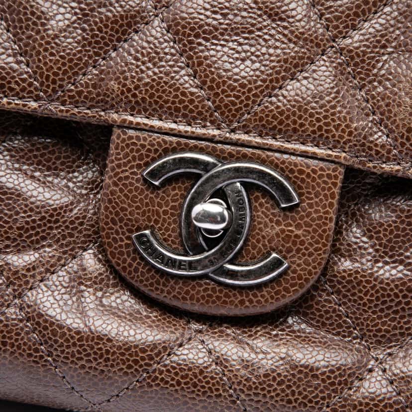 Chanel Jumbo Quilted Glazed Caviar Crave Flap Brown Leather Very good condition - Box View