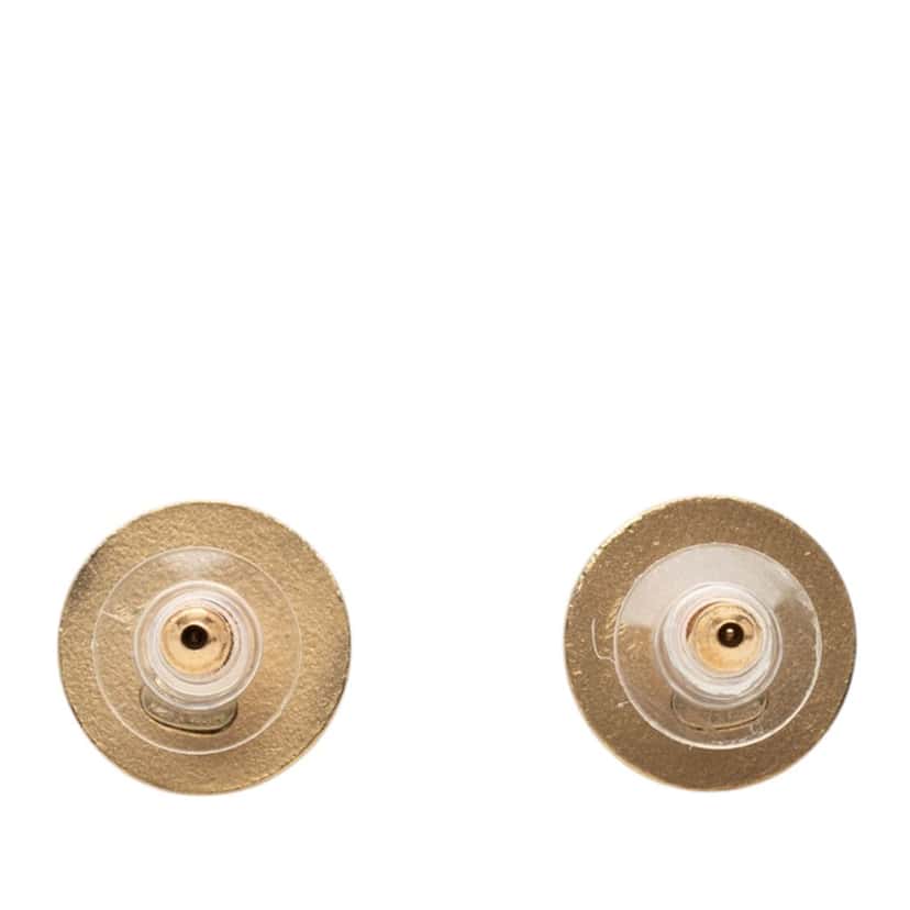 Chanel CC Gold Plated Crystals Push Back Earrings Gold Metal Very good condition - Back View