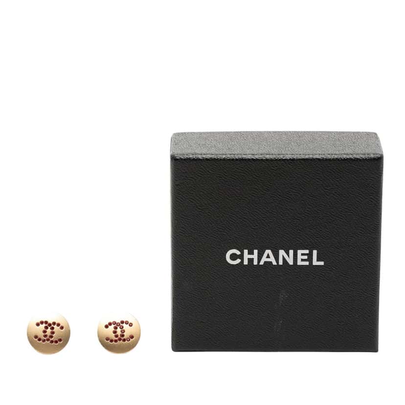 Chanel CC Gold Plated Crystals Push Back Earrings Gold Metal Very good condition - Model View