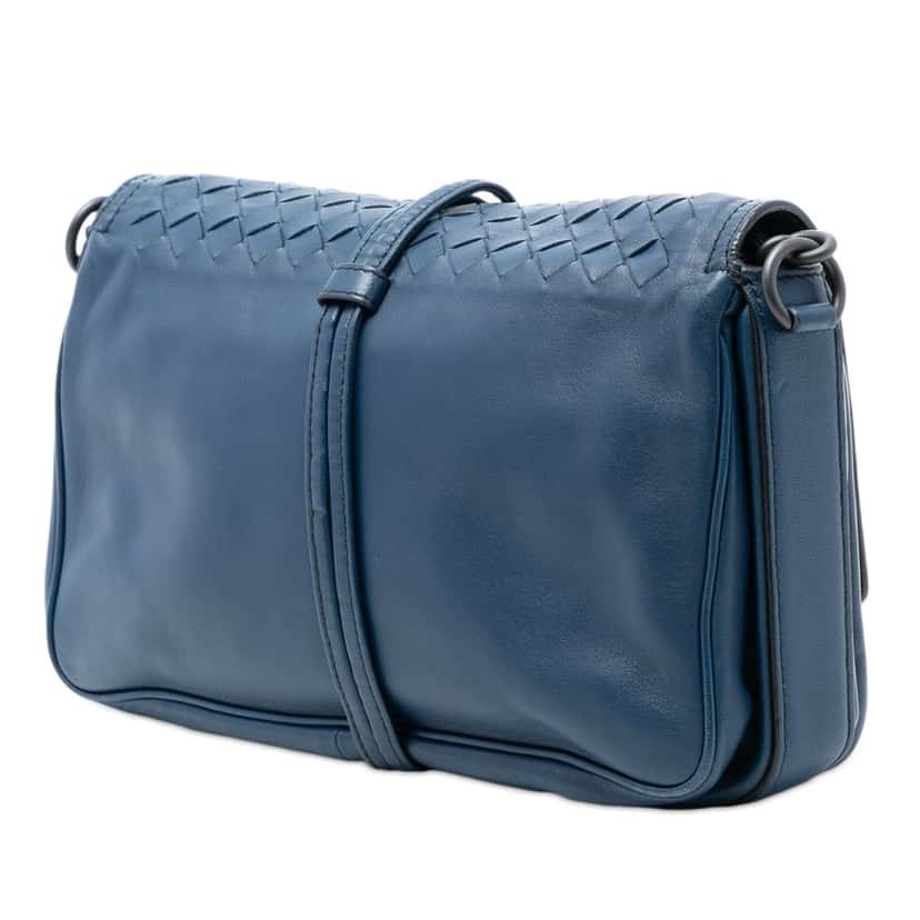 Bottega Veneta Nappa Intrecciato Double Pocket Flap Crossbody Blue Leather Very good condition - Back View