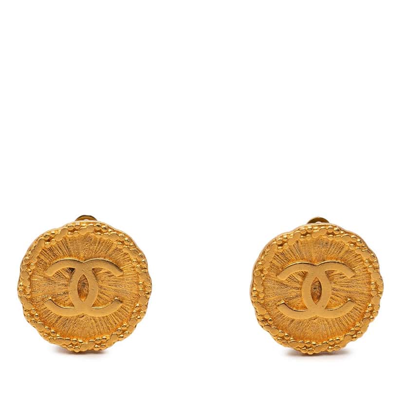 Chanel CC Gold Plated Round Clip On Earrings Gold Metal Very good condition - Front View