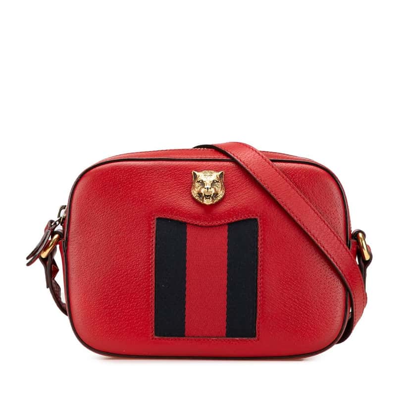 Gucci Leather Animalier Web Disco Crossbody Red Leather Very good condition - Front View