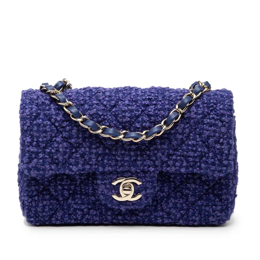 Chanel Mini Rectangular Classic Tweed Single Flap Blue Very good condition - Front View