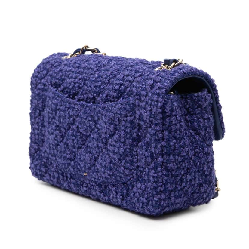 Chanel Mini Rectangular Classic Tweed Single Flap Blue Very good condition - Back View