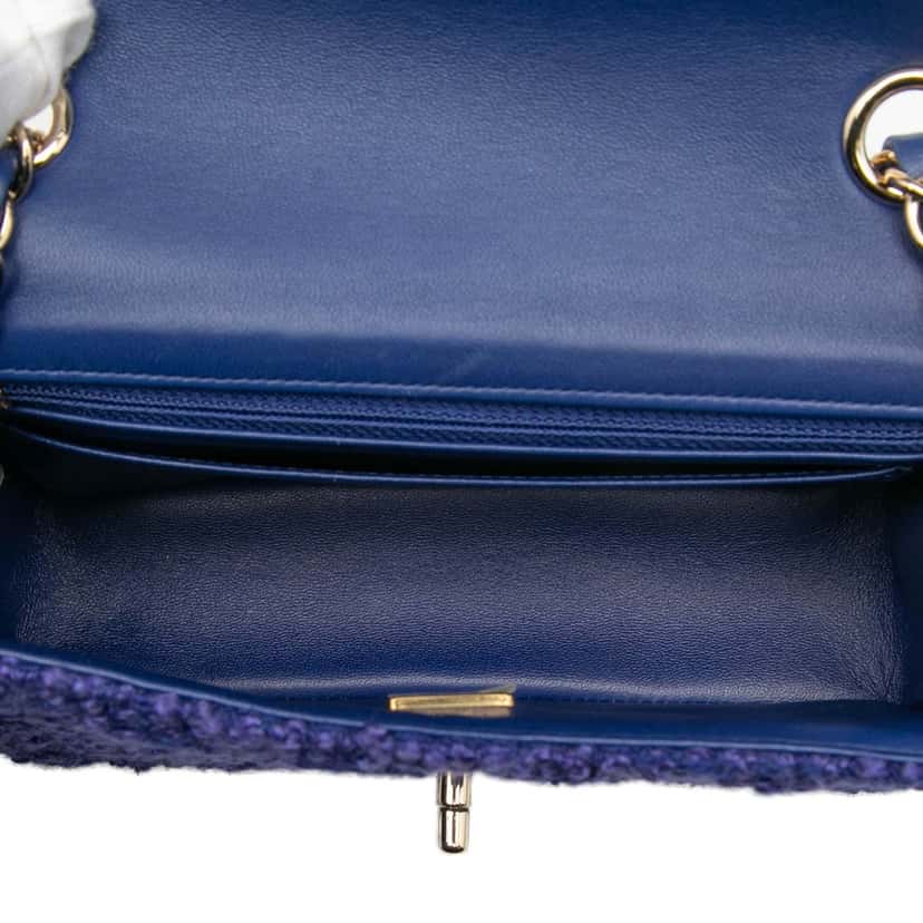 Chanel Mini Rectangular Classic Tweed Single Flap Blue Very good condition - Model View