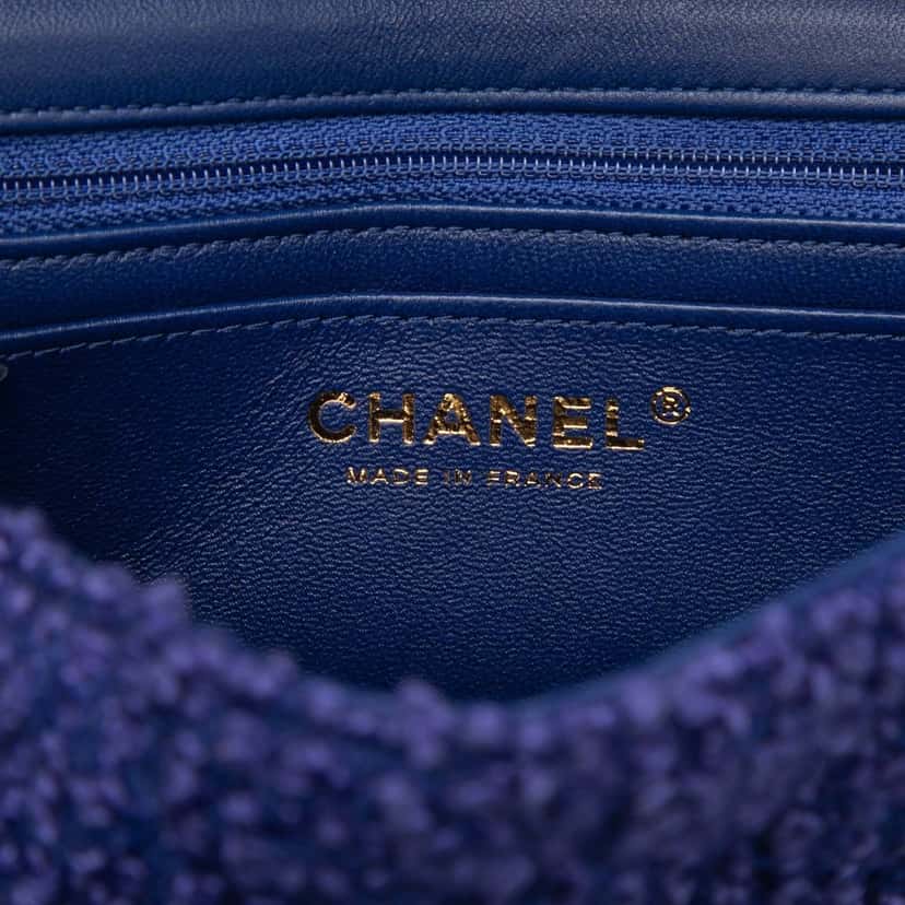 Chanel Mini Rectangular Classic Tweed Single Flap Blue Very good condition - Box View