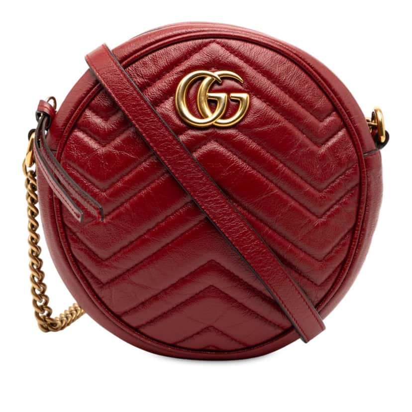 Gucci Mini GG Marmont Matelasse Leather Round Crossbody Red Leather Very good condition - Front View