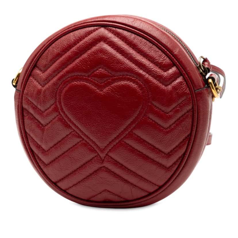 Gucci Mini GG Marmont Matelasse Leather Round Crossbody Red Leather Very good condition - Back View