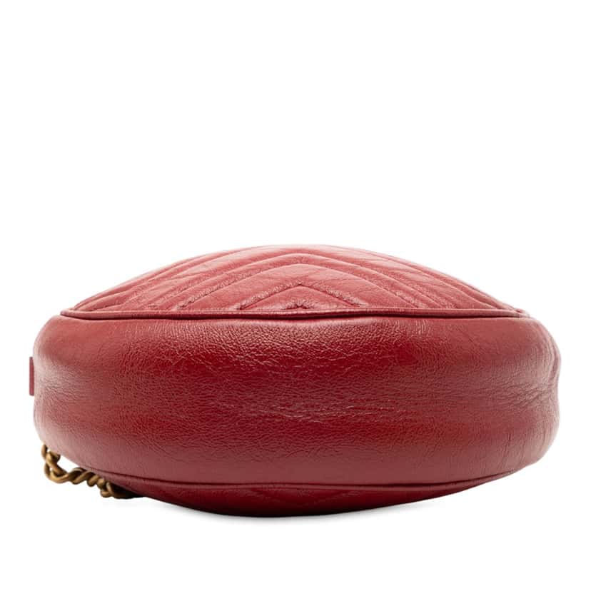 Gucci Mini GG Marmont Matelasse Leather Round Crossbody Red Leather Very good condition - Inside View