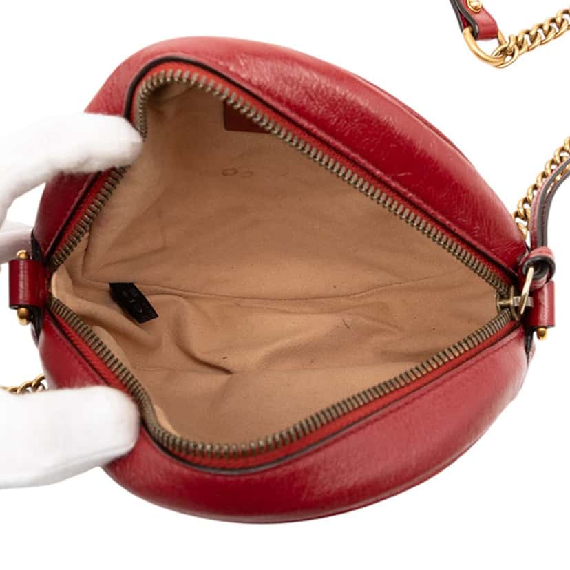 Gucci Mini GG Marmont Matelasse Leather Round Crossbody Red Leather Very good condition - Model View