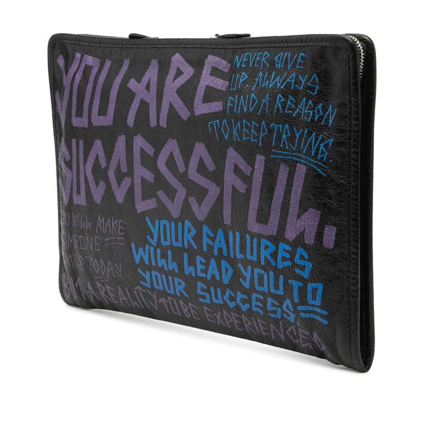 Balenciaga Lambskin Graffiti Bazar Clutch Black Leather Very good condition - Back View