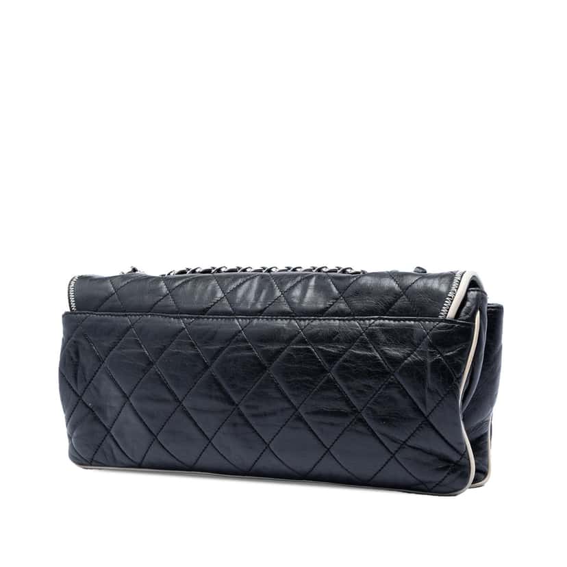 Chanel Quilted Lambskin East West Mademoiselle Flap Black Leather Very good condition - Back View