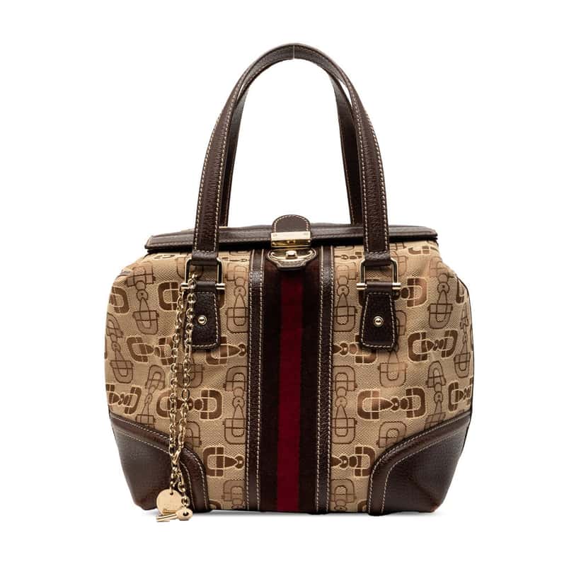 Gucci Horsebit Canvas Web Treasure Handbag Beige Good condition - Front View