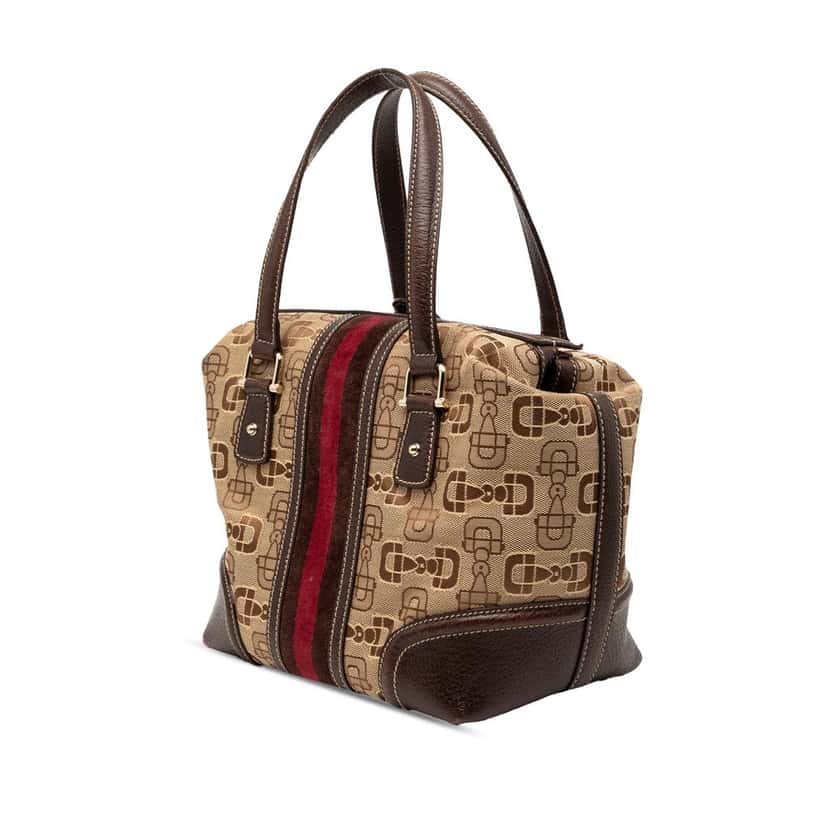 Gucci Horsebit Canvas Web Treasure Handbag Beige Good condition - Back View