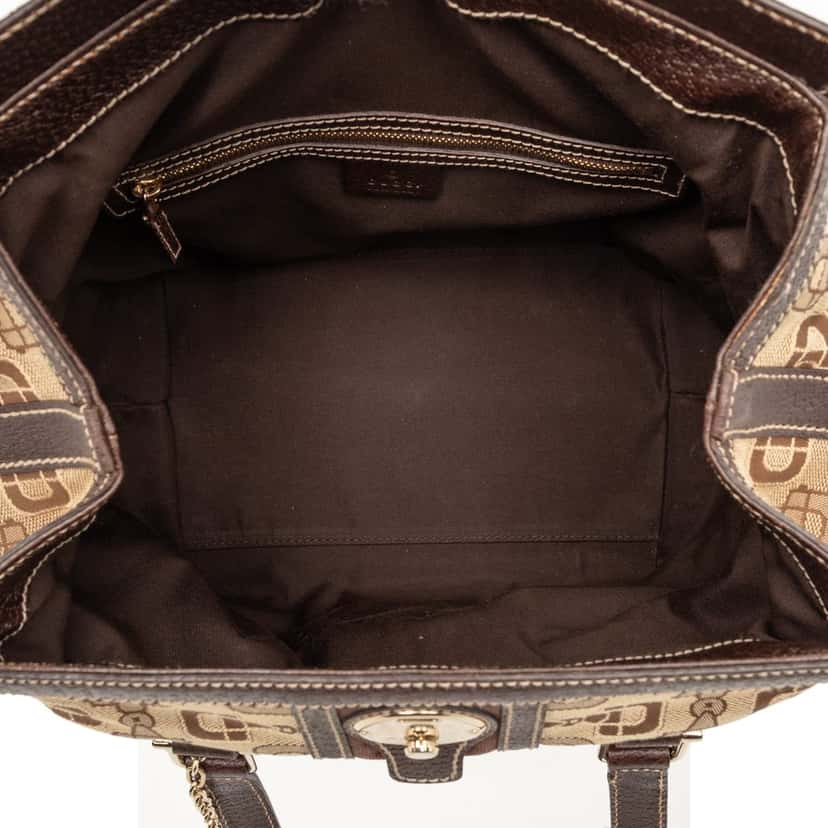 Gucci Horsebit Canvas Web Treasure Handbag Beige Good condition - Model View