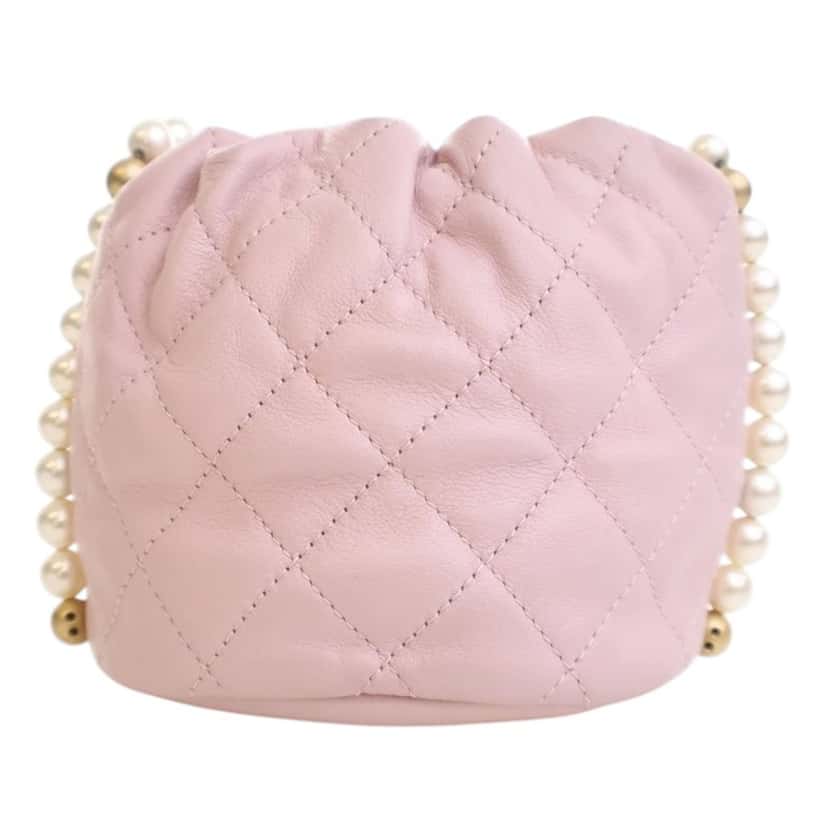 Chanel Mini Quilted Calfskin About Pearls Drawstring Bucket Bag Pink Leather Very good condition - Back View