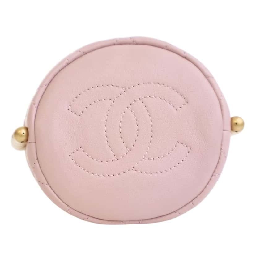 Chanel Mini Quilted Calfskin About Pearls Drawstring Bucket Bag Pink Leather Very good condition - Inside View