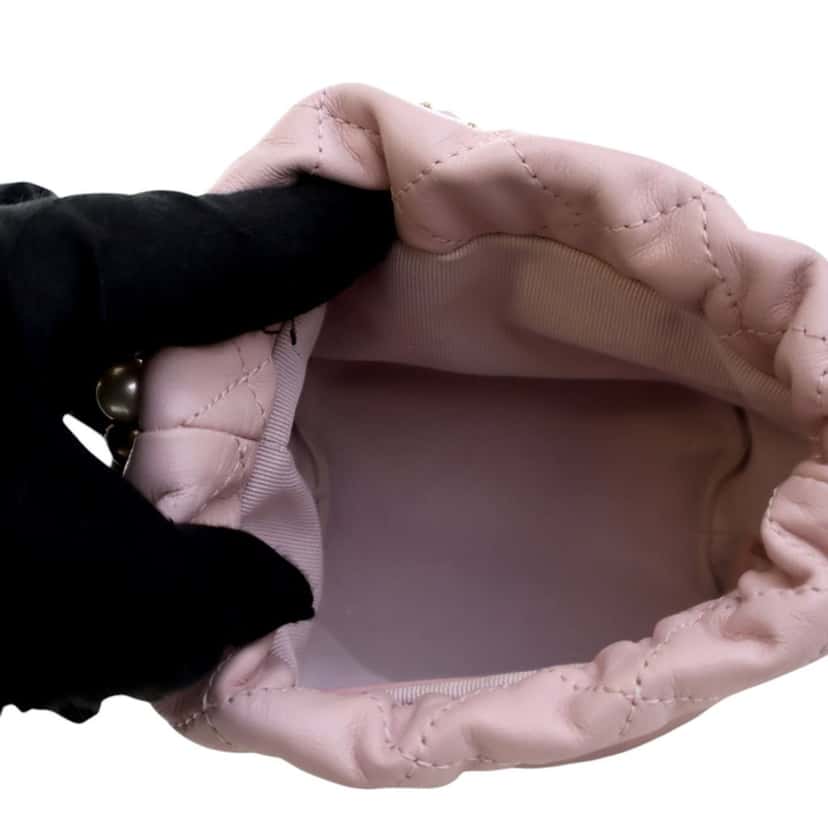 Chanel Mini Quilted Calfskin About Pearls Drawstring Bucket Bag Pink Leather Very good condition - Model View