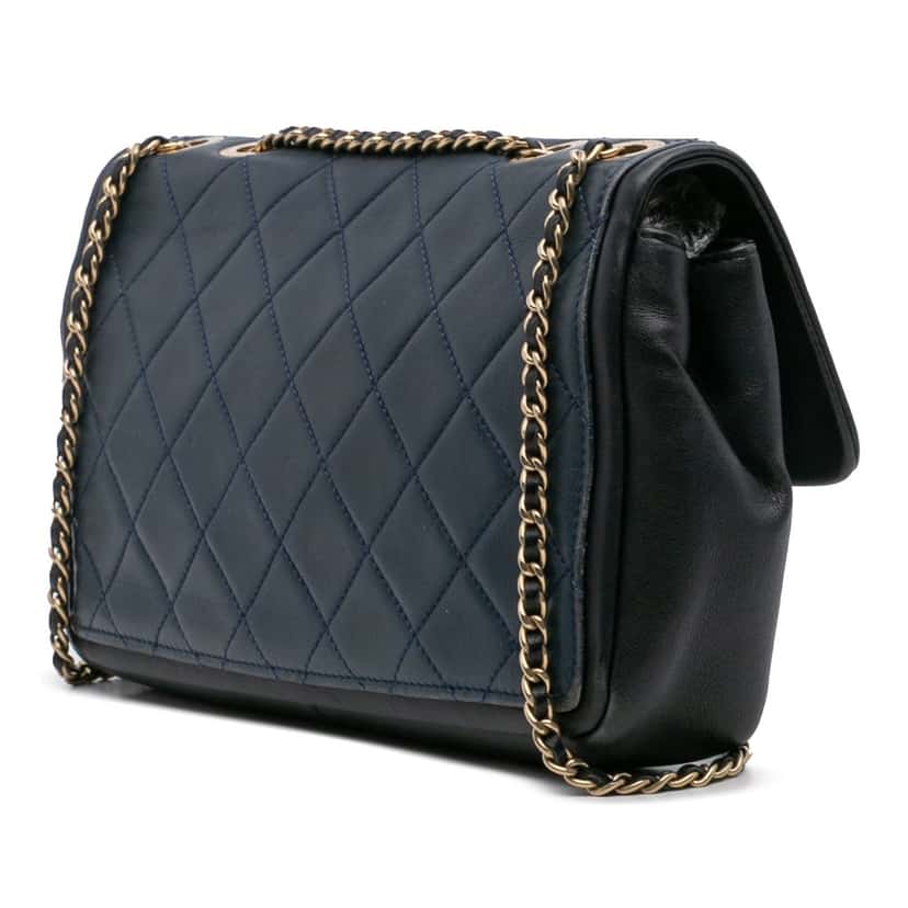 Chanel Medium Bicolor Calfskin Graphic Flap Blue Leather Very good condition - Back View