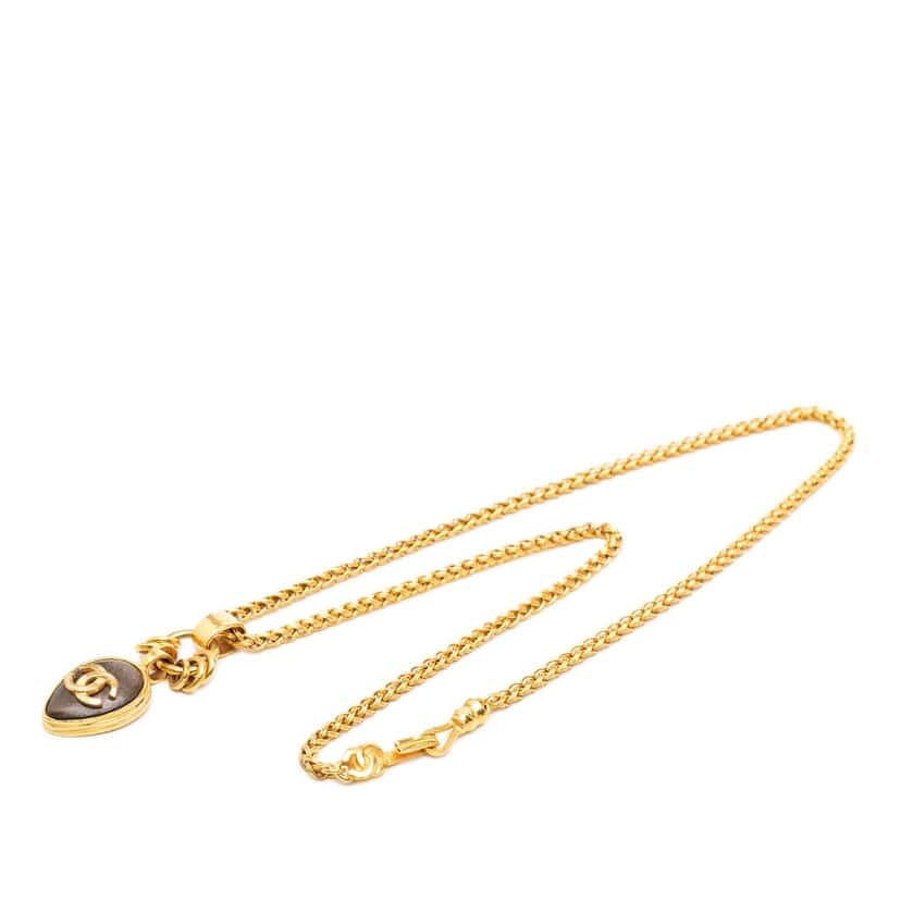Chanel CC Gold Plated Stone Oval Pendant Necklace Gold Metal Very good condition - Front View