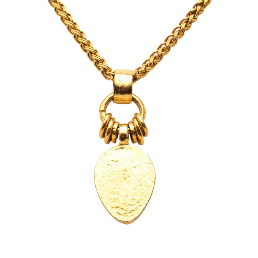 Chanel CC Gold Plated Stone Oval Pendant Necklace Gold Metal Very good condition - Back View