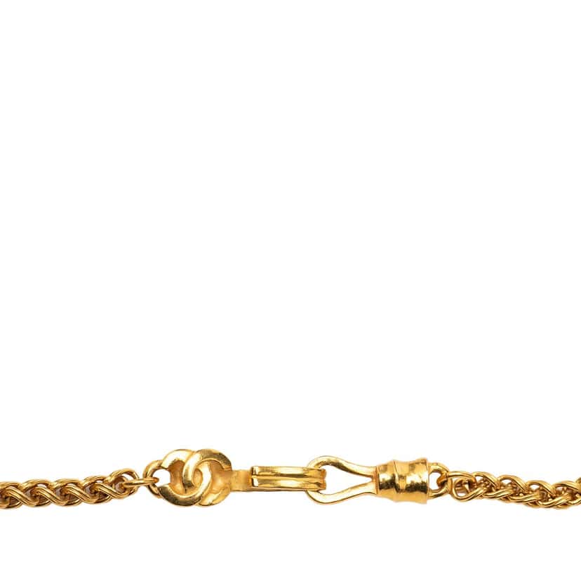Chanel CC Gold Plated Stone Oval Pendant Necklace Gold Metal Very good condition - Box View