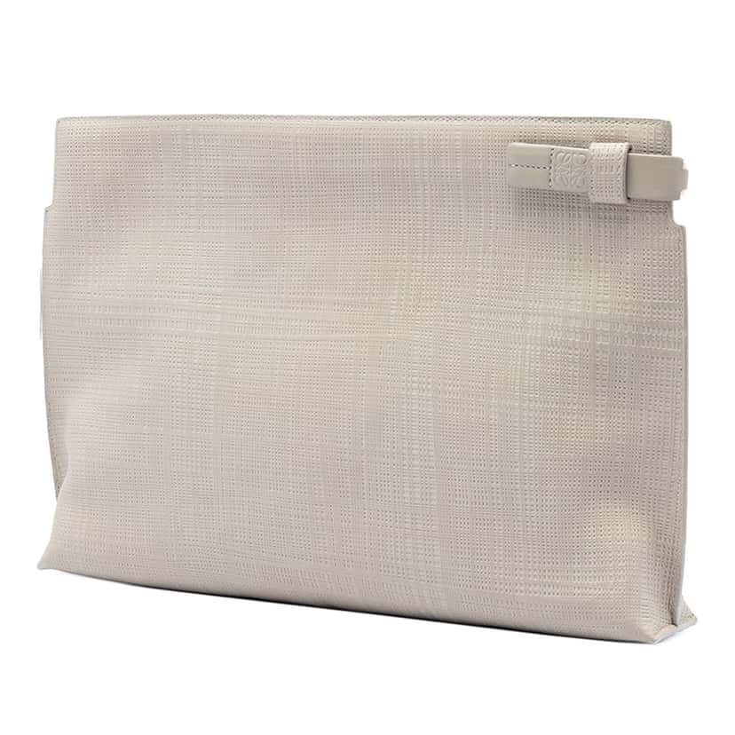 LOEWE Large Linen Embossed Calfskin Anagram T Pouch Beige Leather Very good condition - Back View