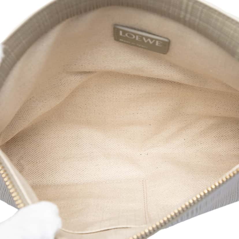 LOEWE Large Linen Embossed Calfskin Anagram T Pouch Beige Leather Very good condition - Model View