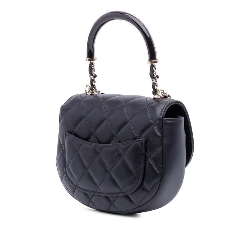 Chanel CC Quilted Lambskin Half Moon Top Handle Flap Black Leather Very good condition - Back View