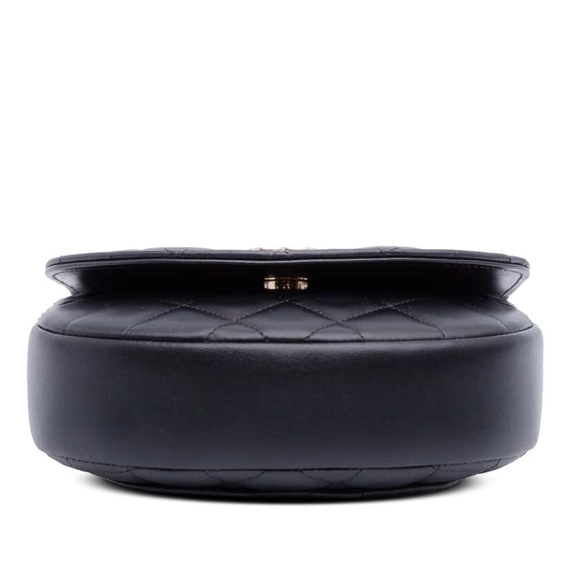Chanel CC Quilted Lambskin Half Moon Top Handle Flap Black Leather Very good condition - Inside View