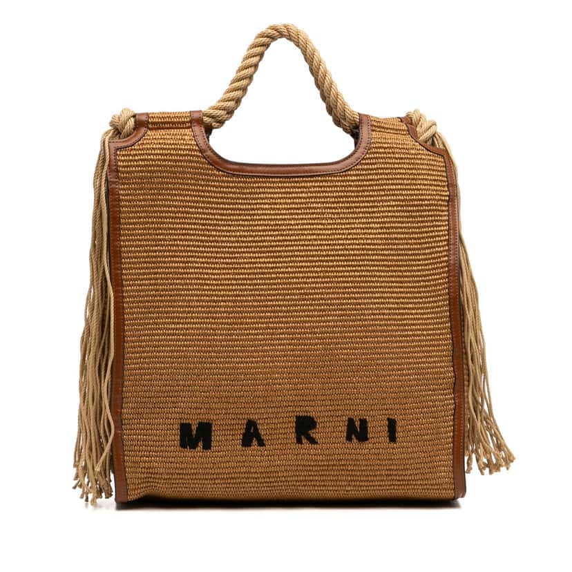 Marni Large Raffia Fringe Marcel North South Tote Brown Very good condition - Front View