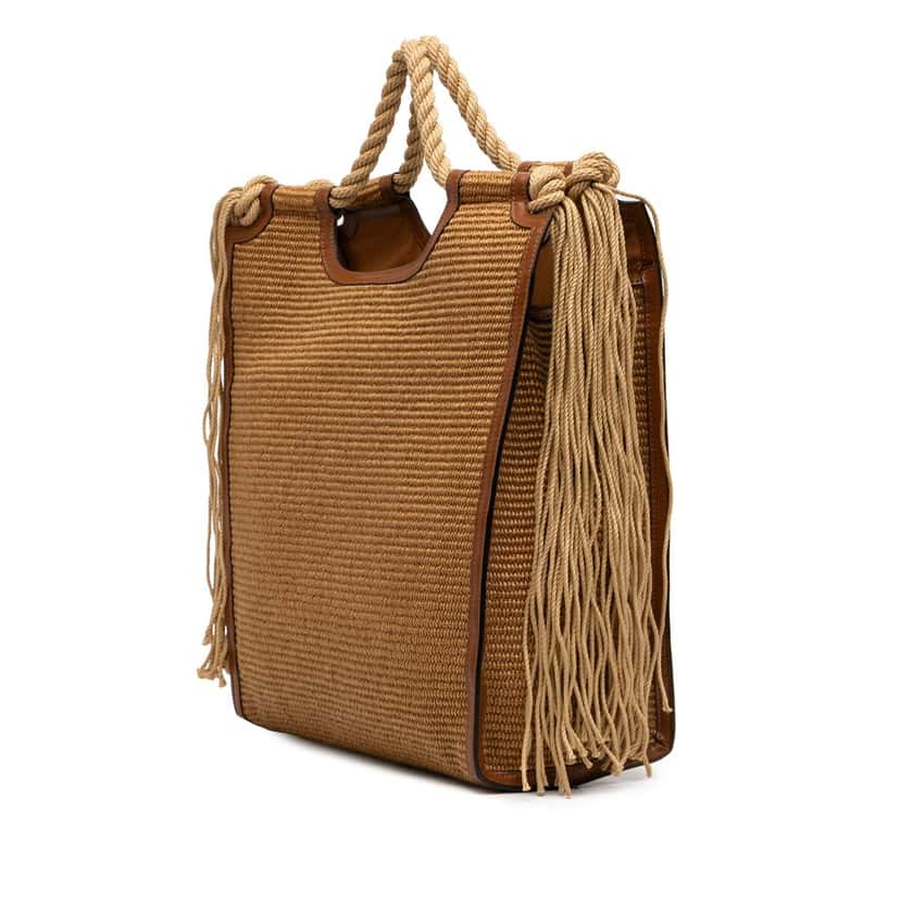 Marni Large Raffia Fringe Marcel North South Tote Brown Very good condition - Back View