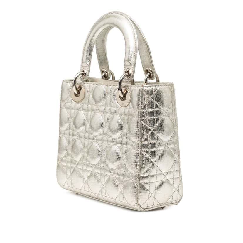Dior Small Metallic Grained Calfskin Cannage My ABCDior Lady Dior Silver Leather Very good condition - Back View